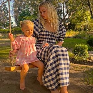 ✨EUC Doen x HTH Victoire Dress Navy Gingham L fits M or XL